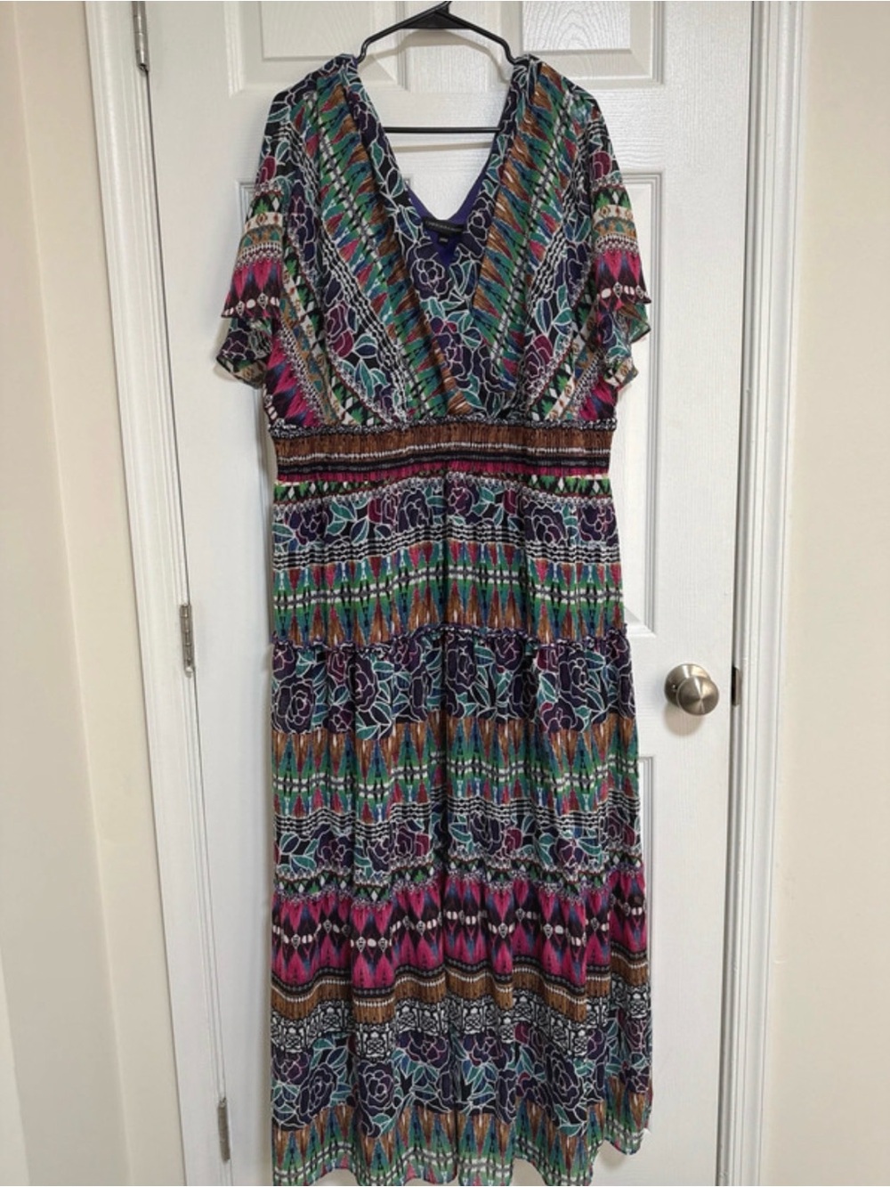 Chris McLaughlin Multicolor Patterned Maxi Dress - V-Neck, Elastic Waist